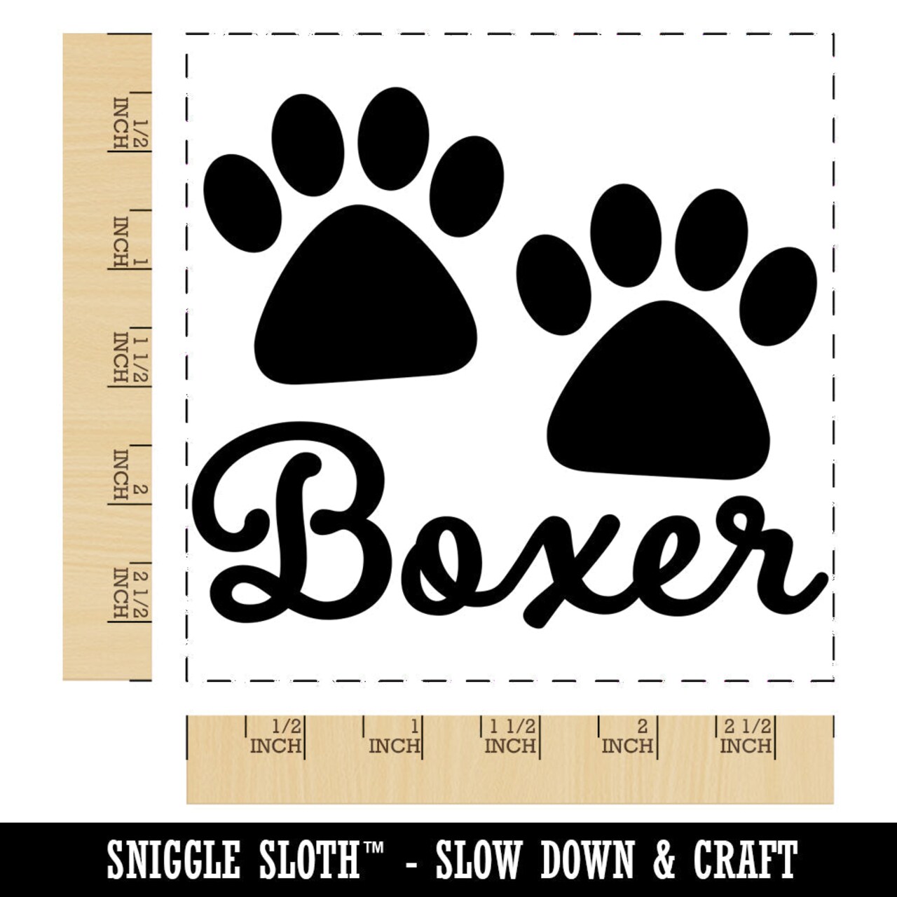 Boxer Dog Paw Prints Fun Text Square Rubber Stamp for Stamping Crafting